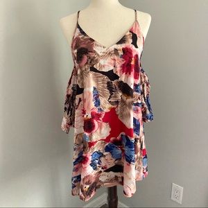 Entro Vibrant Floral Print Cold Shoulder Shift Dress